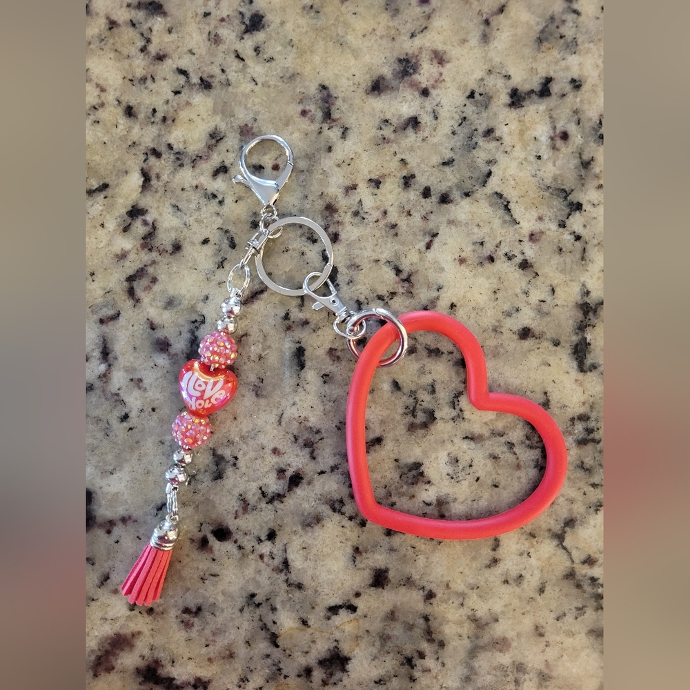 Valentines Day Gift Heart Keychain with Tassel By BeadBrain.net